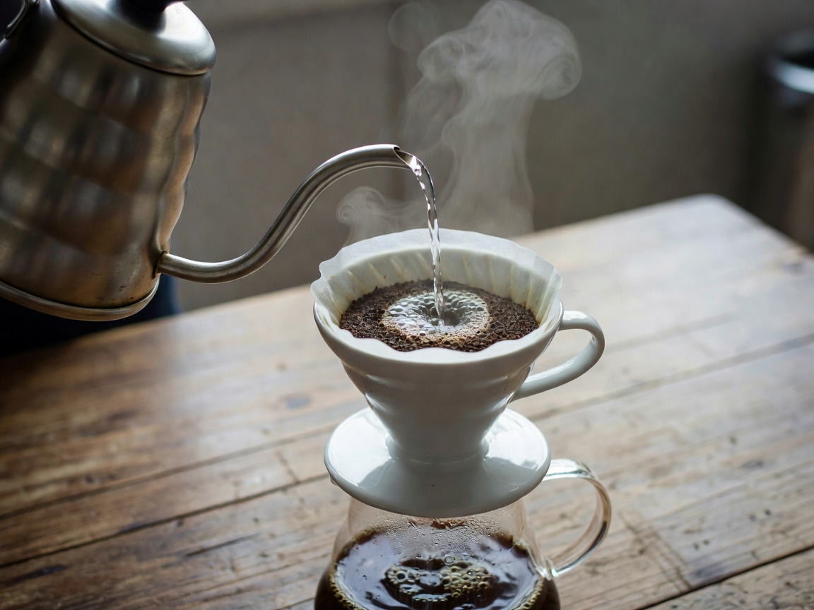 Gooseneck Water Kettle Pouring over Coffee